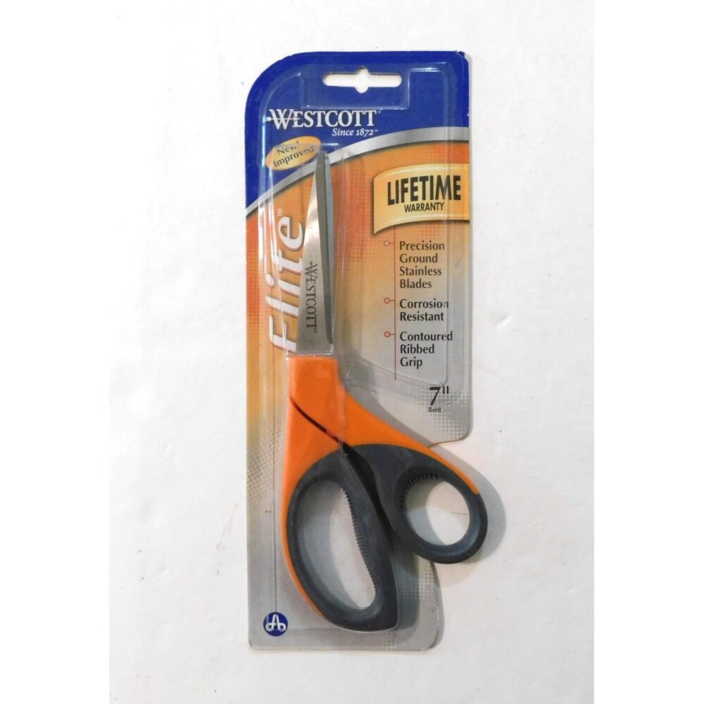 Westcott Elite Scissors 7" Bent Precision Stainless Blades Contoured Ribbed Grip